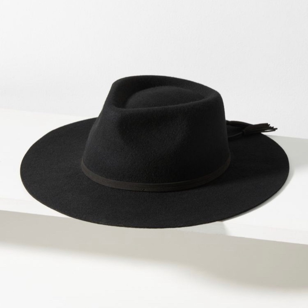 NWT Anthropologie Tasseled Wool Rancher Western Black Hat